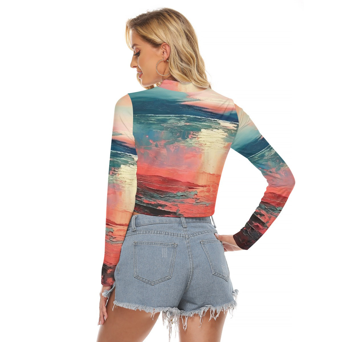 All-Over Print Women's Hollow Chest Keyhole Tight Crop Top