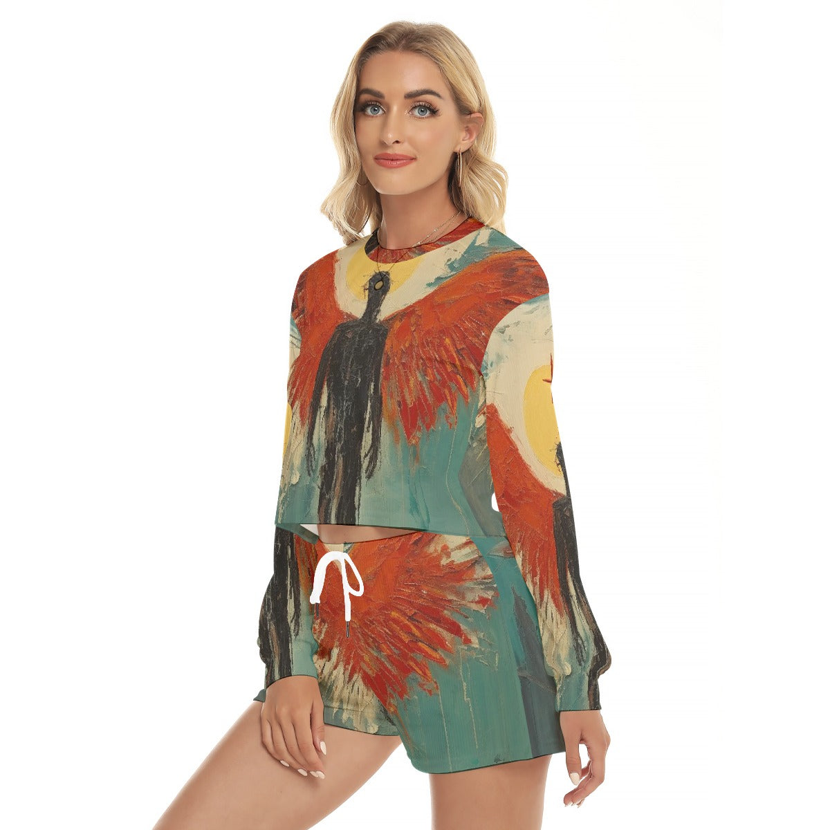 All-Over Print Women's Short Sweatshirt And Pants Suit