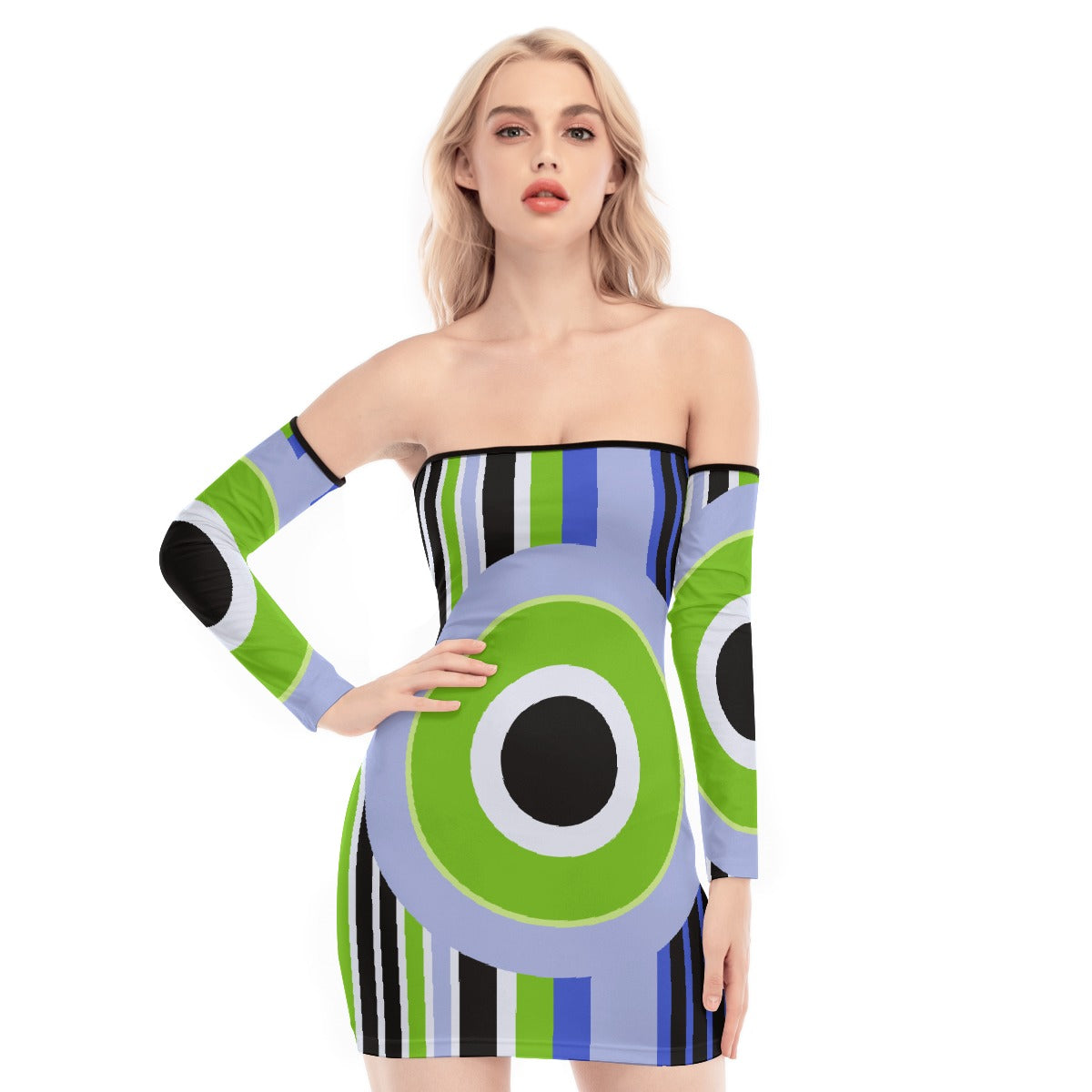 All-Over Print Women's Off-shoulder Back Lace-up Dress