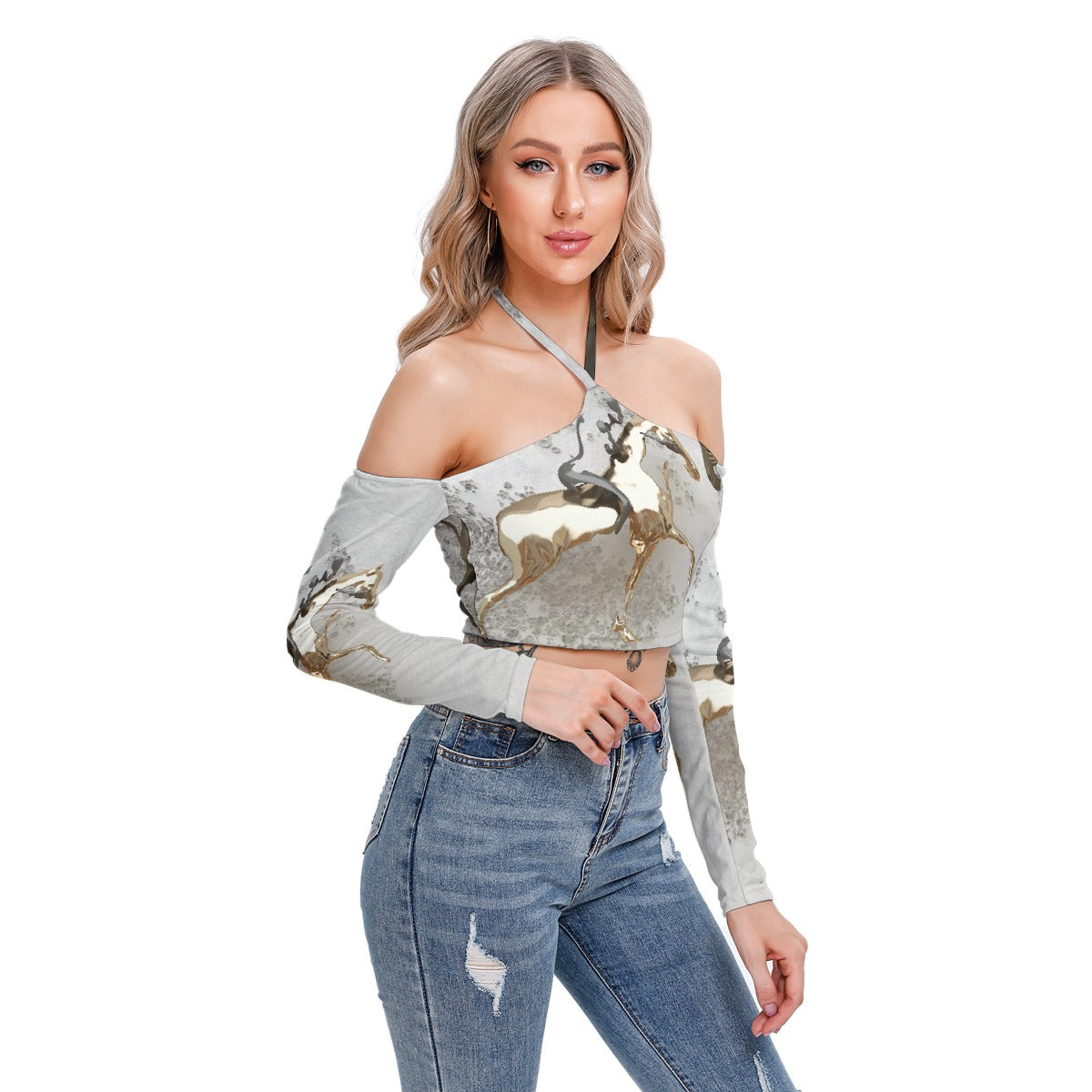 All-Over Print Women's Halter Lace-up Top