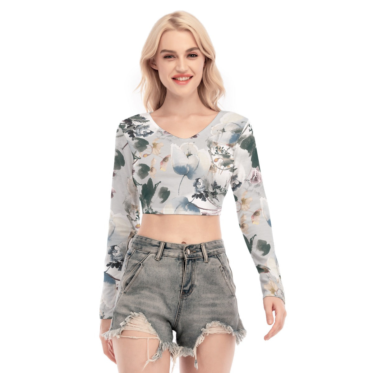All-Over Print Women's Back Hollow T-shirt With Strap