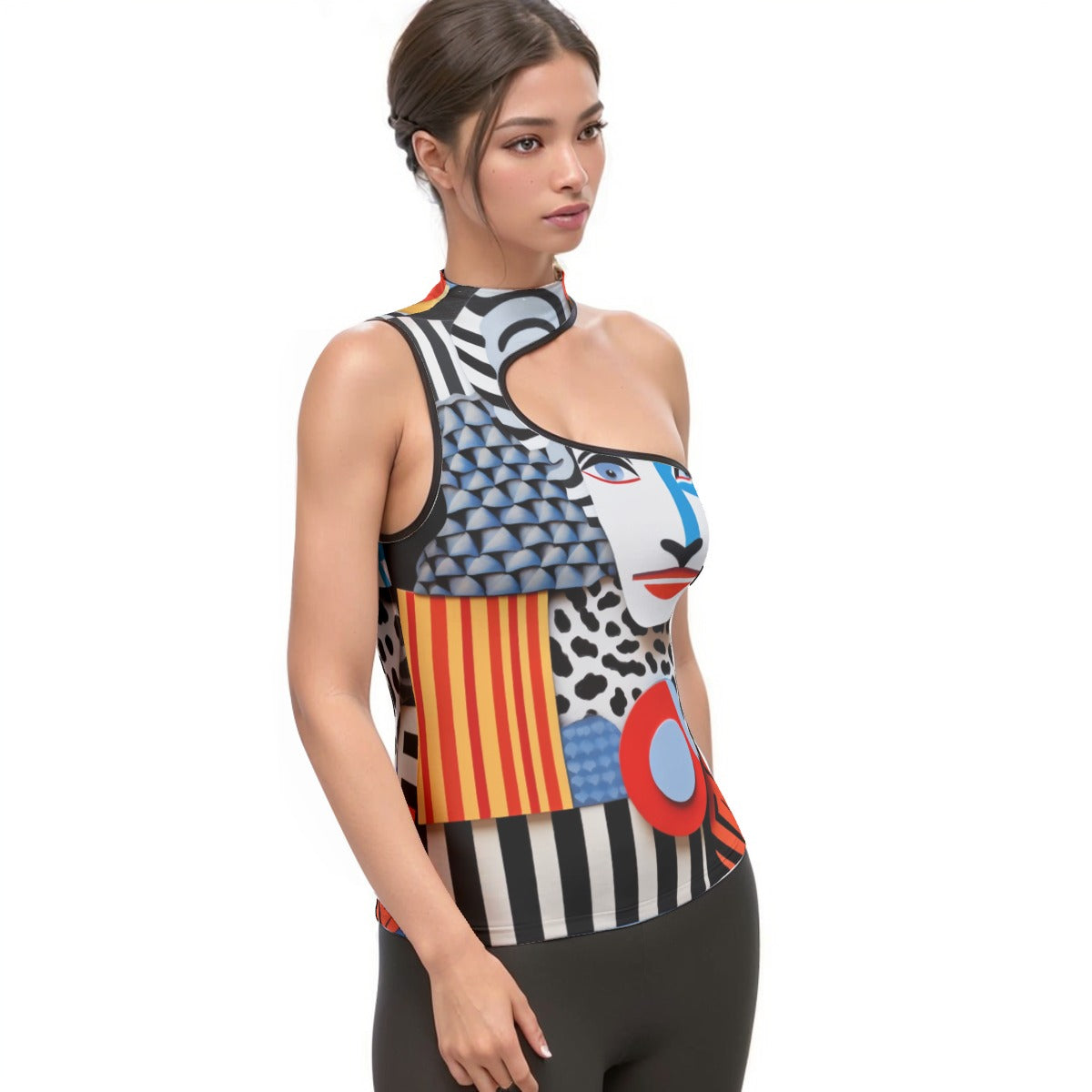 All-Over Print Women's Halter Sleeveless Asymmetrical Tank Top