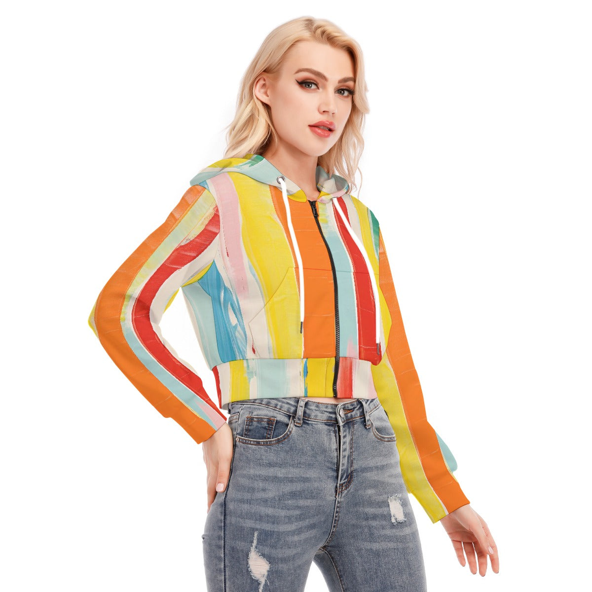 All-Over Print Women's Crop Top Hoodie With Zipper Closure
