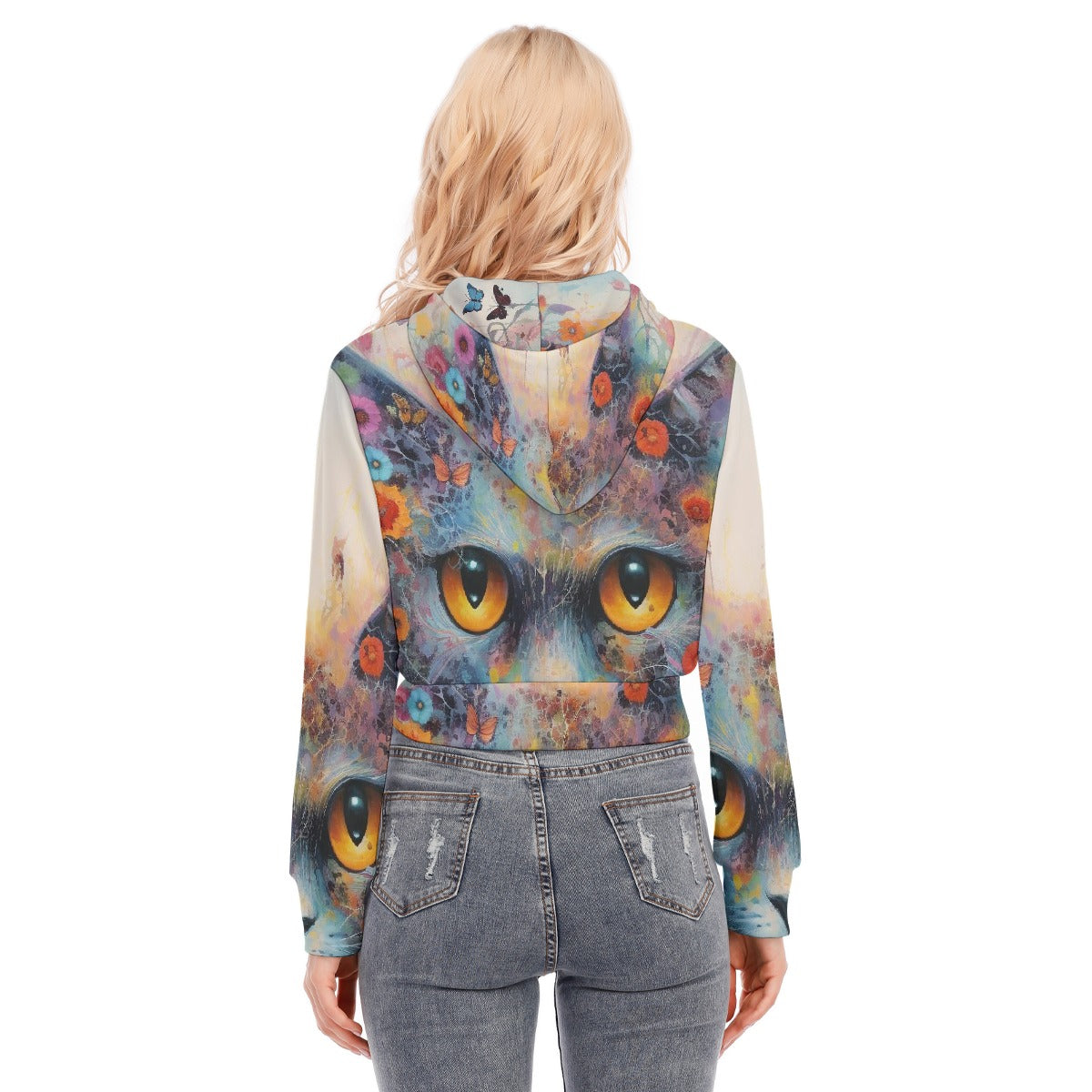 All-Over Print Women's Crop Top Hoodie With Zipper Closure