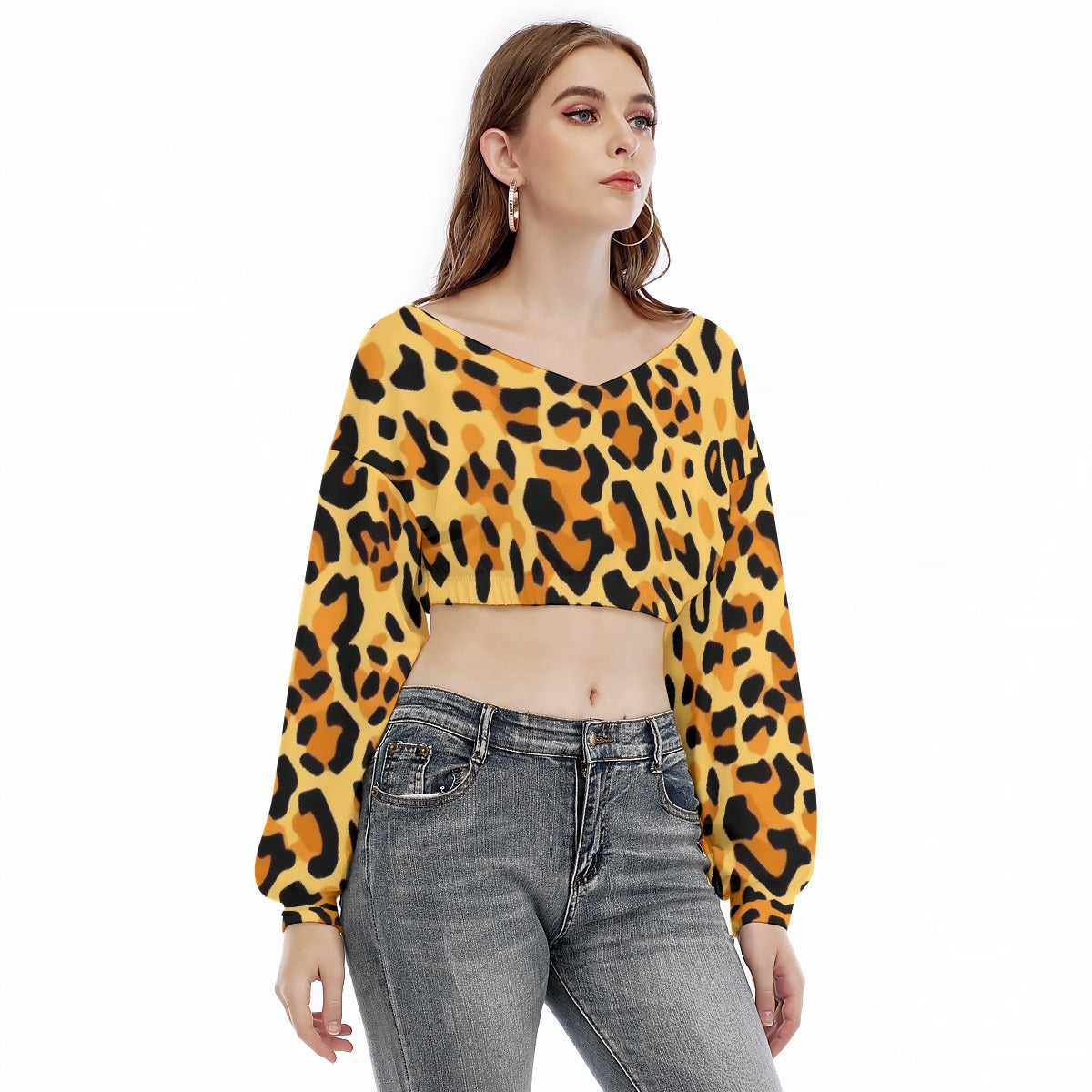 All-Over Print Women's V-neck Long Sleeve Cropped Sweatshirt