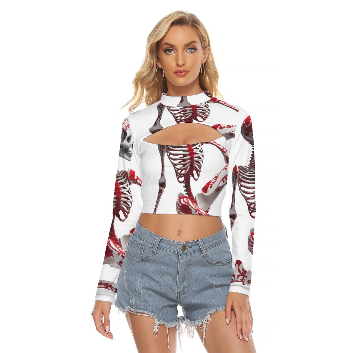 All-Over Print Women's Hollow Chest Keyhole Tight Crop Top