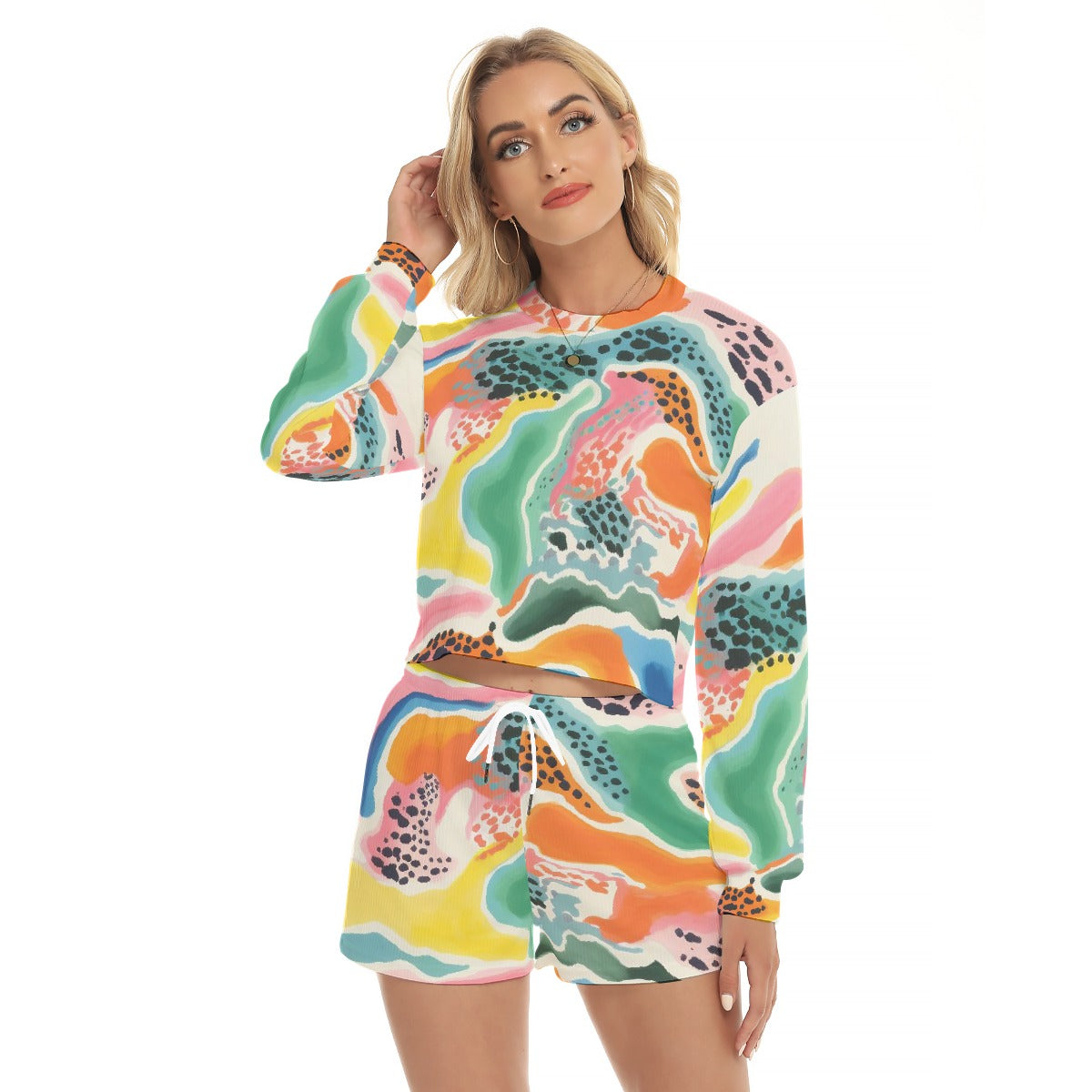 All-Over Print Women's Short Sweatshirt And Pants Suit