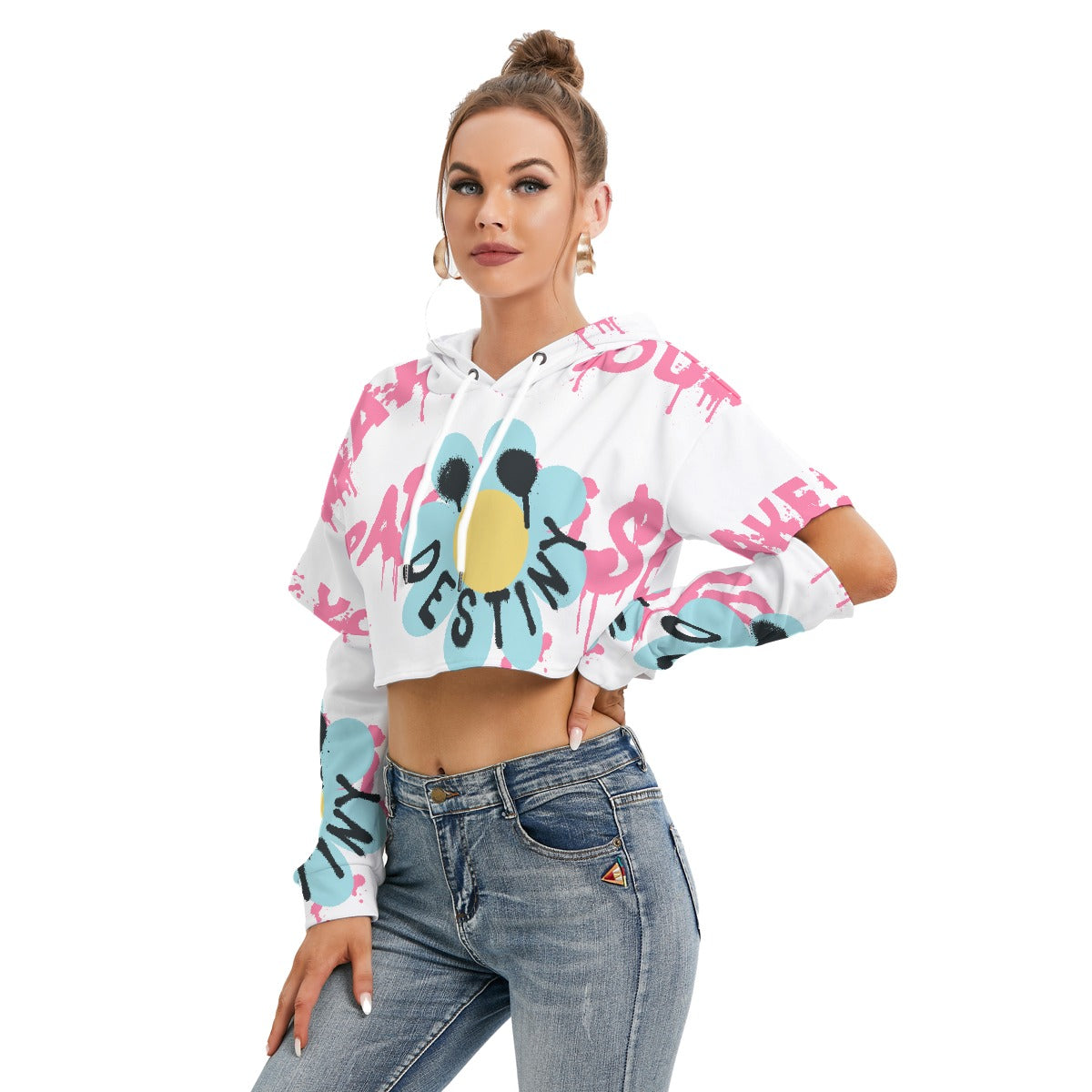 All-Over Print Women's Heavy Fleece Hoodie With Hollow Out Sleeve