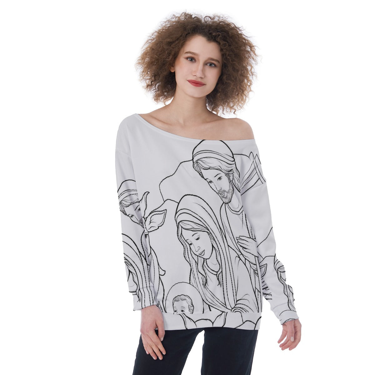 All-Over Print Oversized Women's Off-Shoulder Sweatshirt