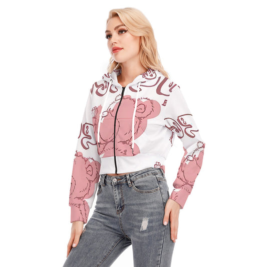 All-Over Print Women's Crop Top Hoodie With Zipper Closure