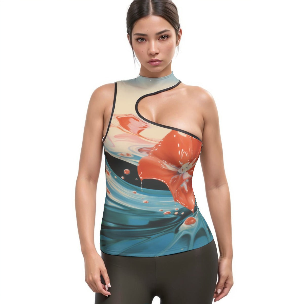 All-Over Print Women's Halter Sleeveless Asymmetrical Tank Top