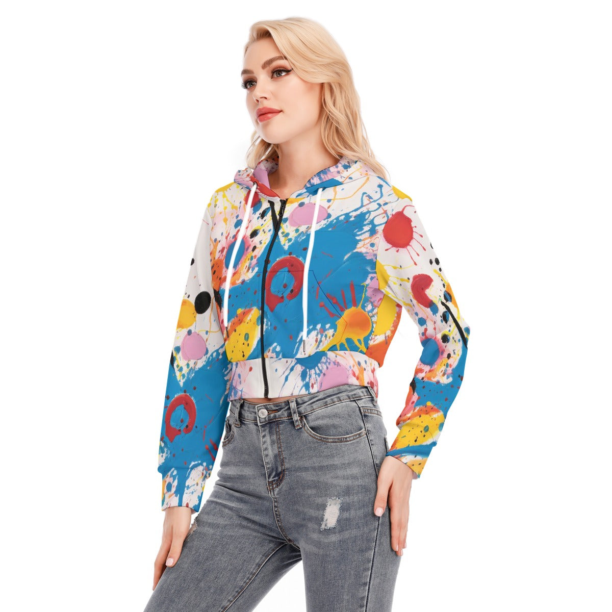 All-Over Print Women's Crop Top Hoodie With Zipper Closure