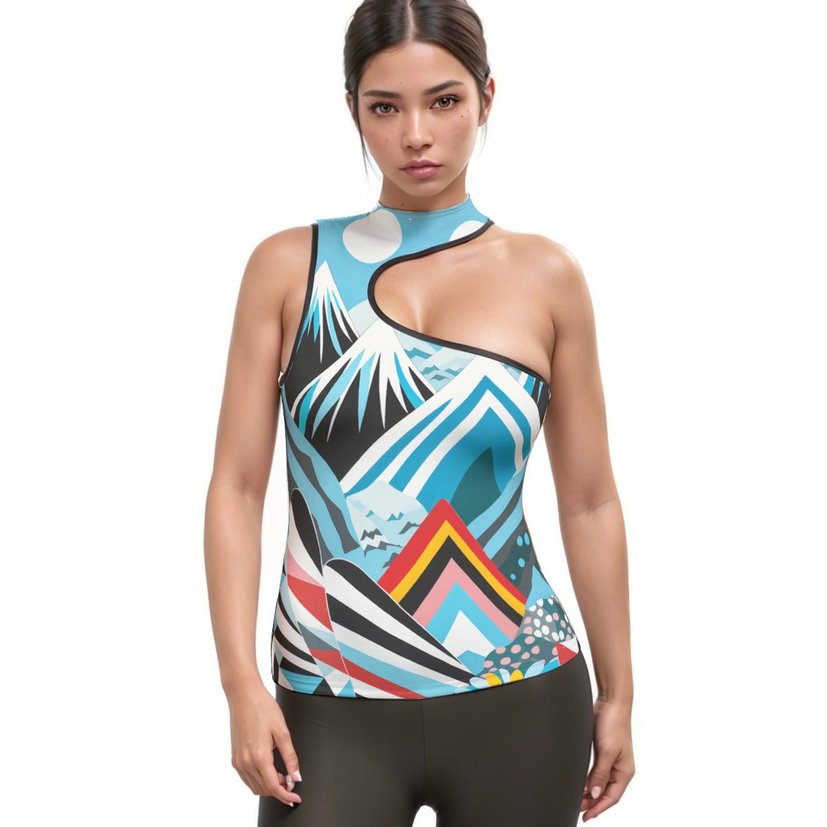 All-Over Print Women's Halter Sleeveless Asymmetrical Tank Top