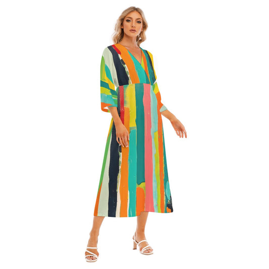 All-Over Print Women's Mid-Sleeve Long Dress