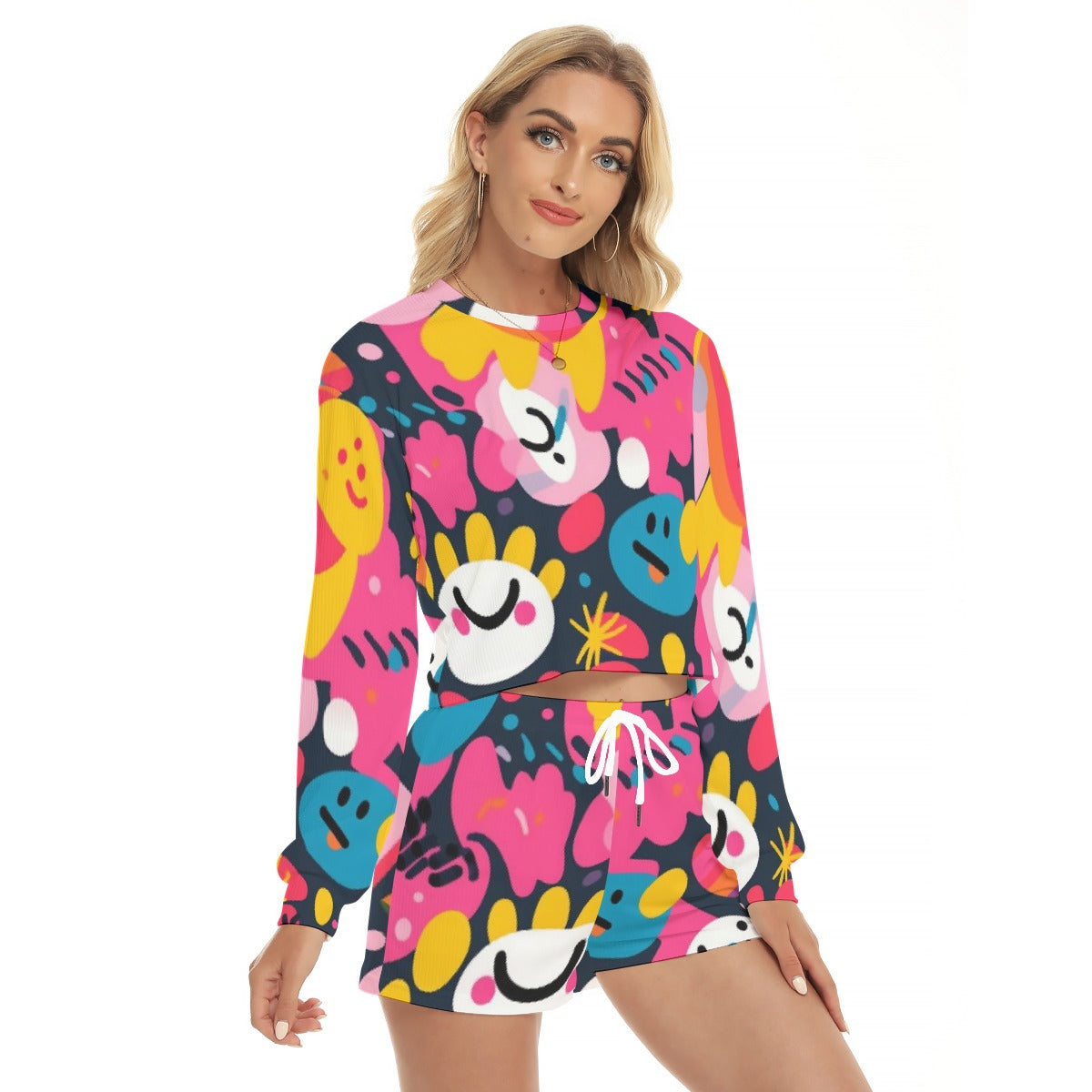 All-Over Print Women's Short Sweatshirt And Pants Suit