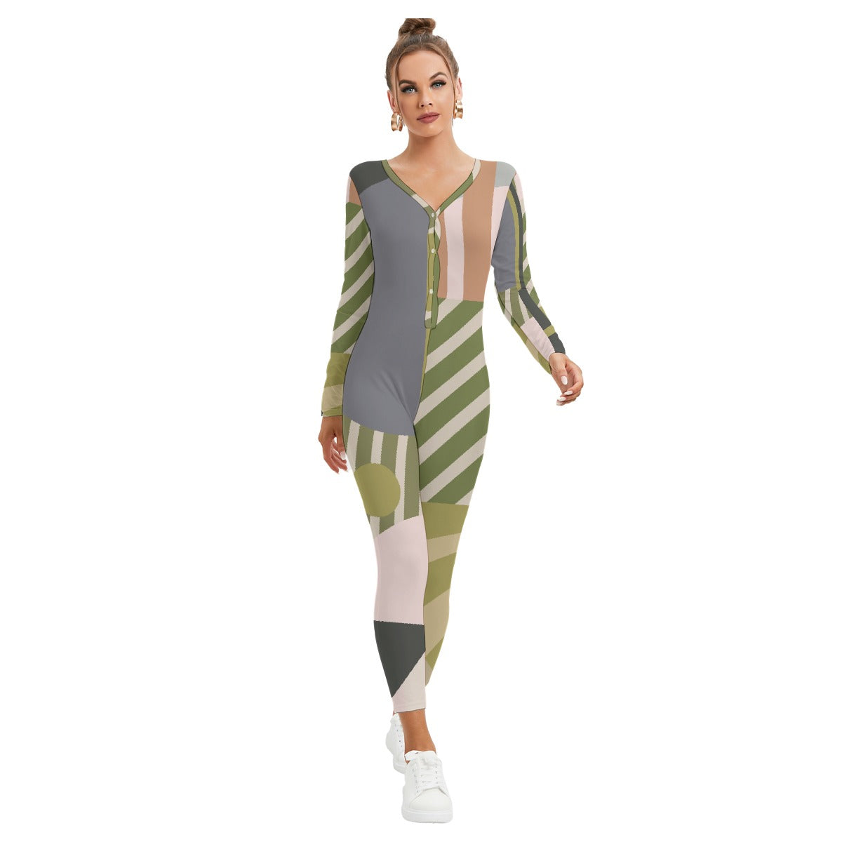 All-Over Print Women's Plunging Neck Jumpsuit