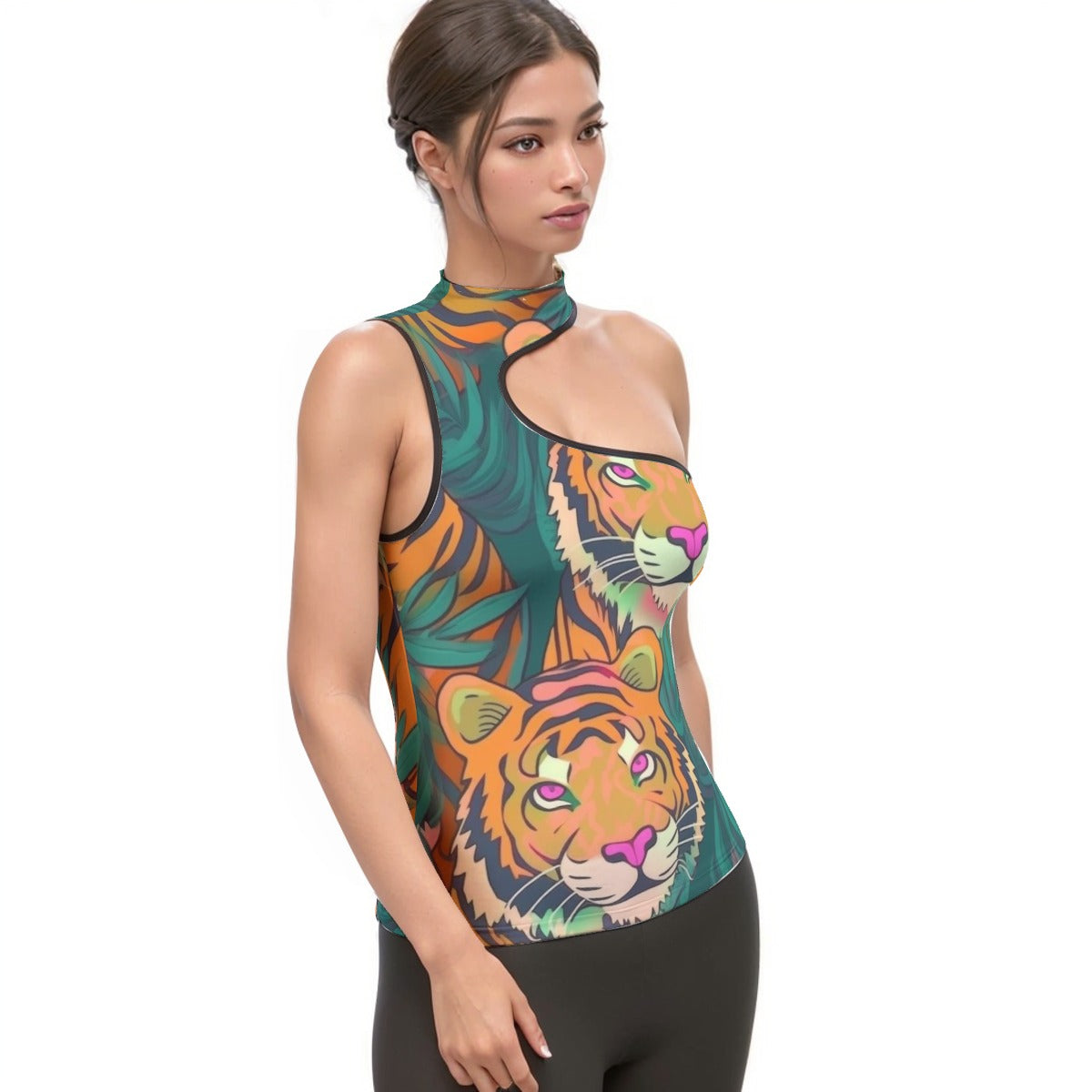 All-Over Print Women's Halter Sleeveless Asymmetrical Tank Top