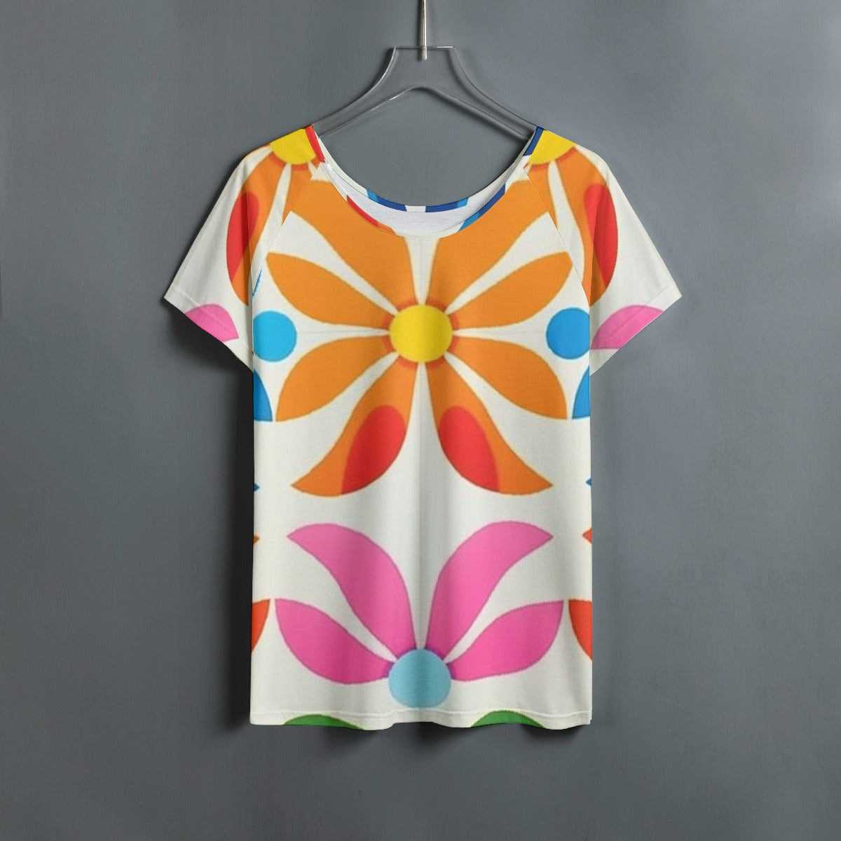 All-Over Print Women's Round Neck T-shirt With Raglan Sleeve