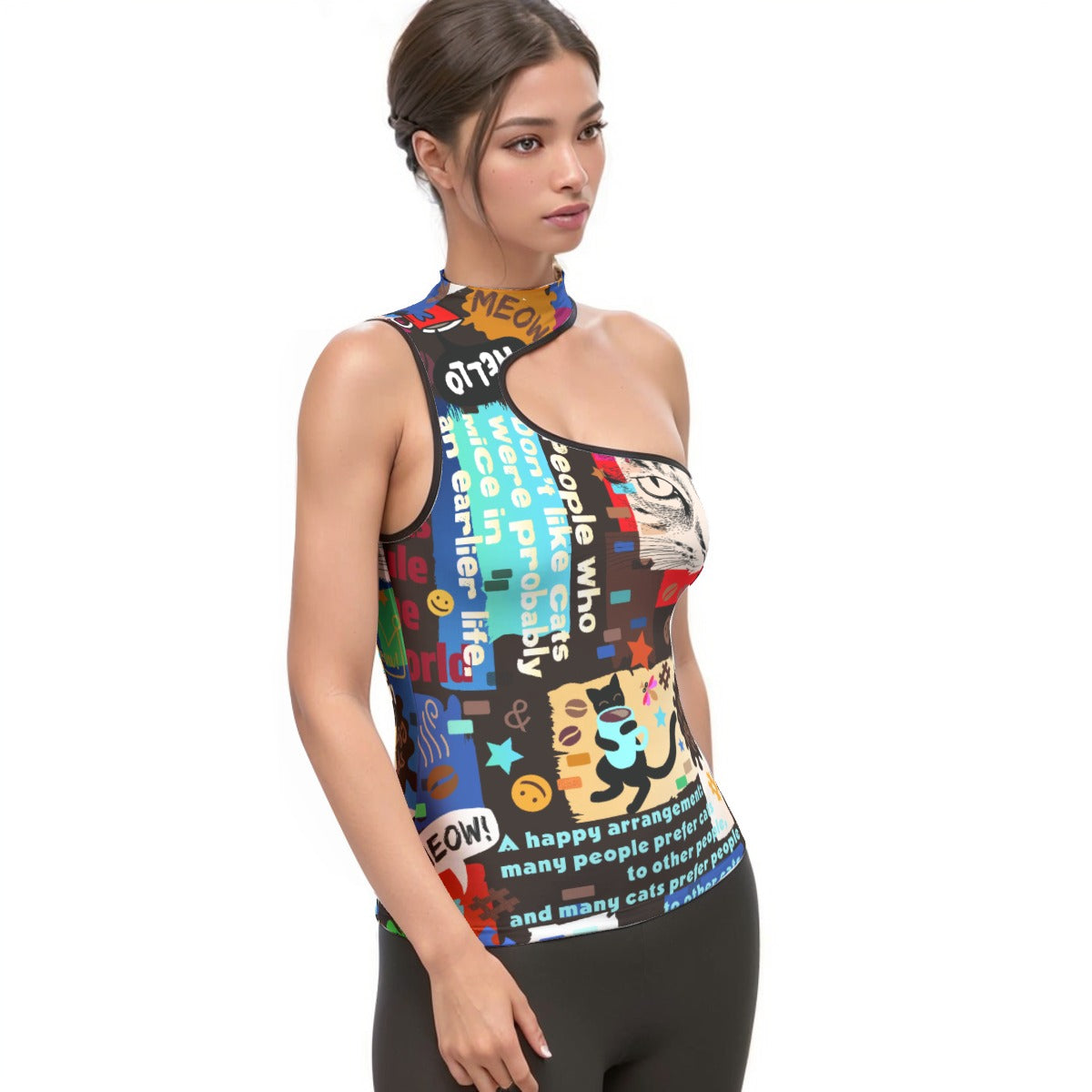 All-Over Print Women's Halter Sleeveless Asymmetrical Tank Top