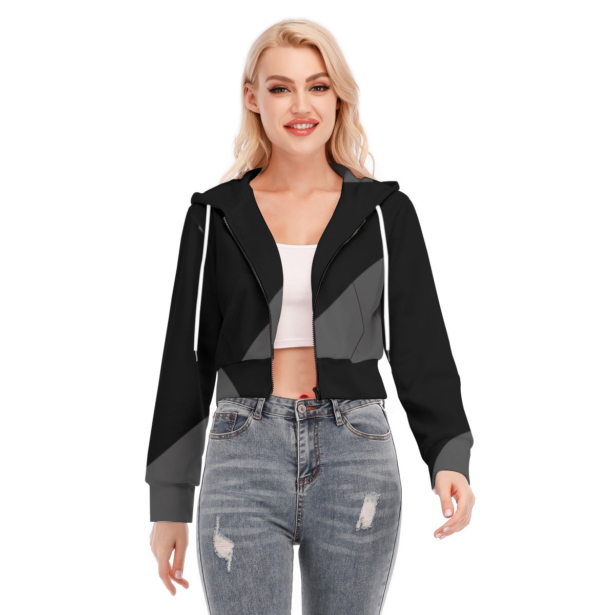 All-Over Print Women's Crop Top Hoodie With Zipper Closure