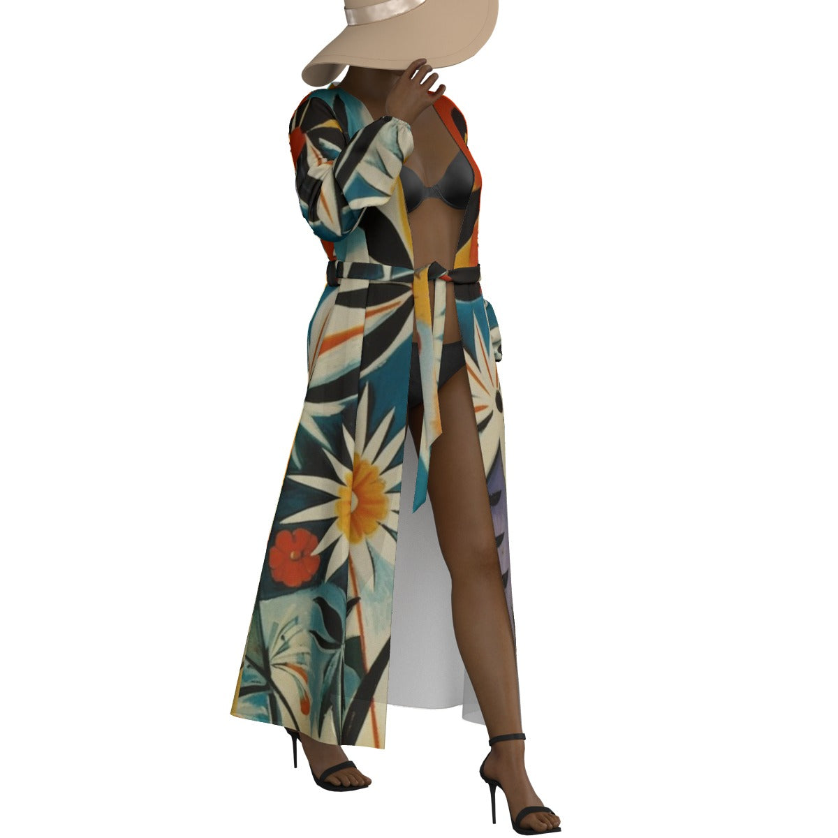 All-Over Print Women's Lace-up Chiffon Robe