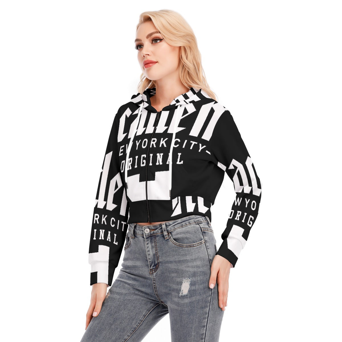 All-Over Print Women's Crop Top Hoodie With Zipper Closure