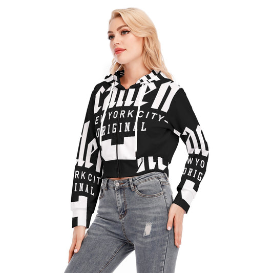 All-Over Print Women's Crop Top Hoodie With Zipper Closure