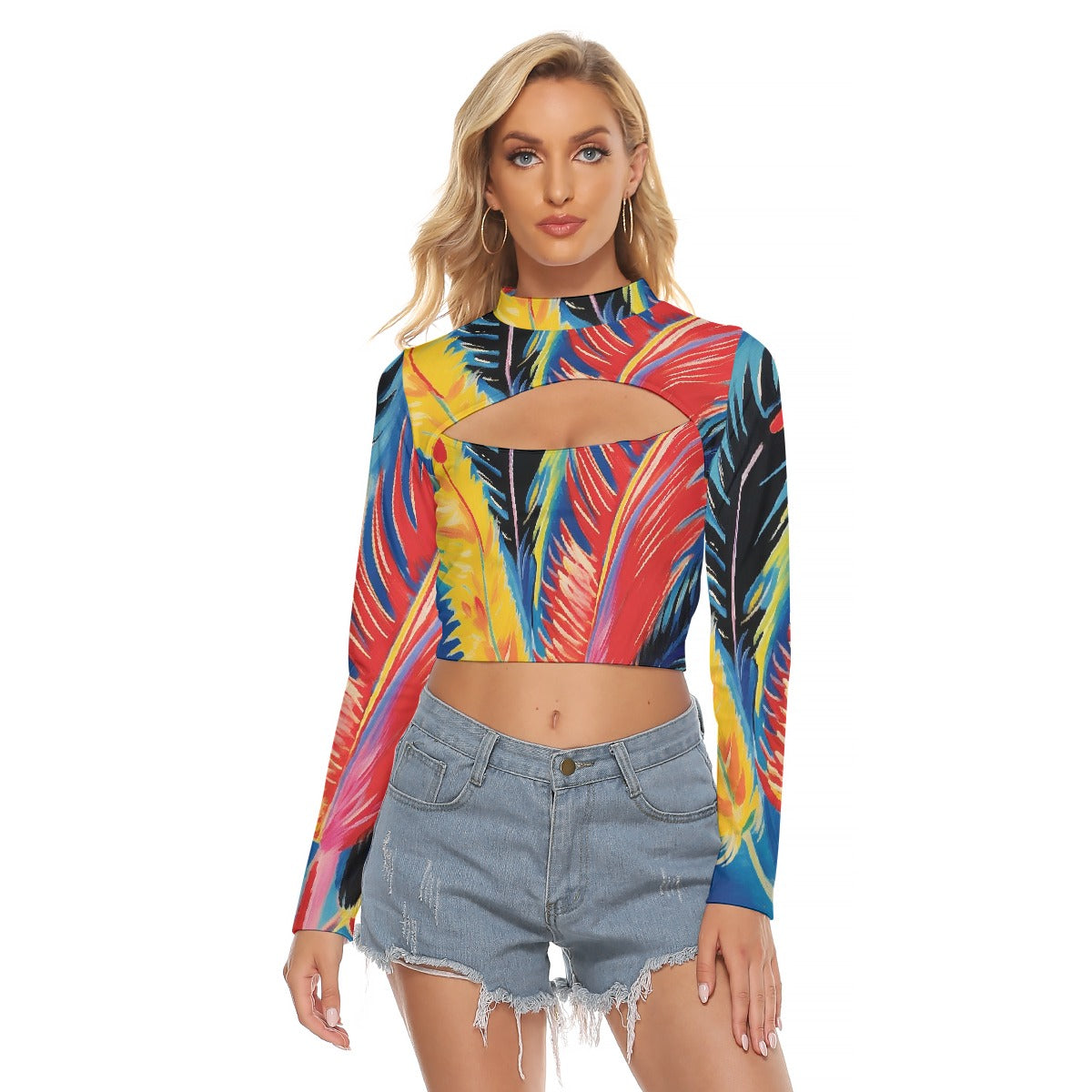 All-Over Print Women's Hollow Chest Keyhole Tight Crop Top