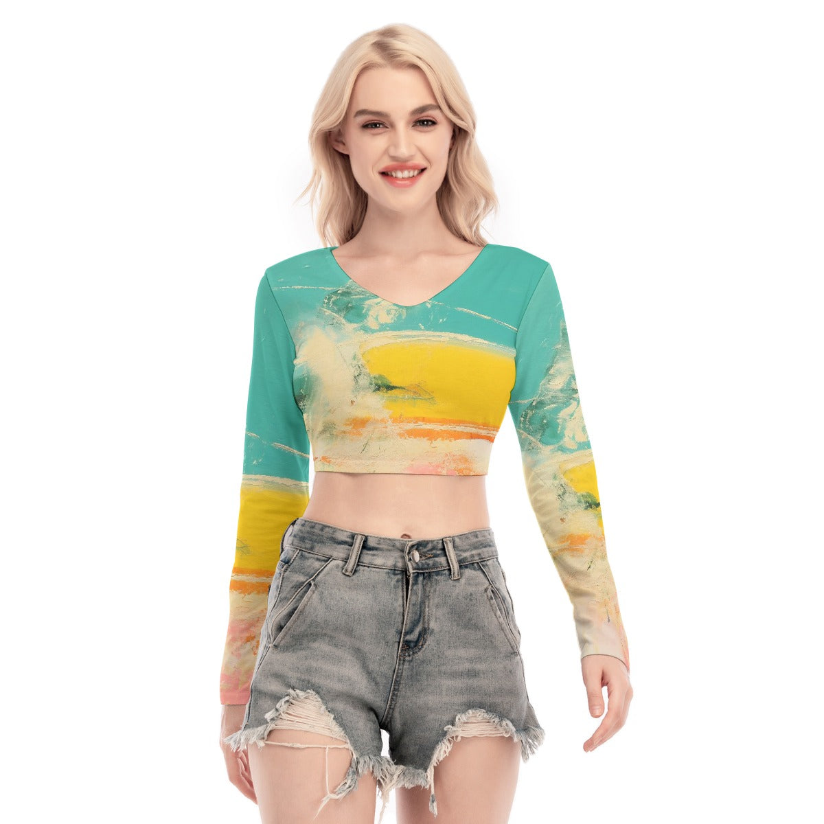 All-Over Print Women's Back Hollow T-shirt With Strap