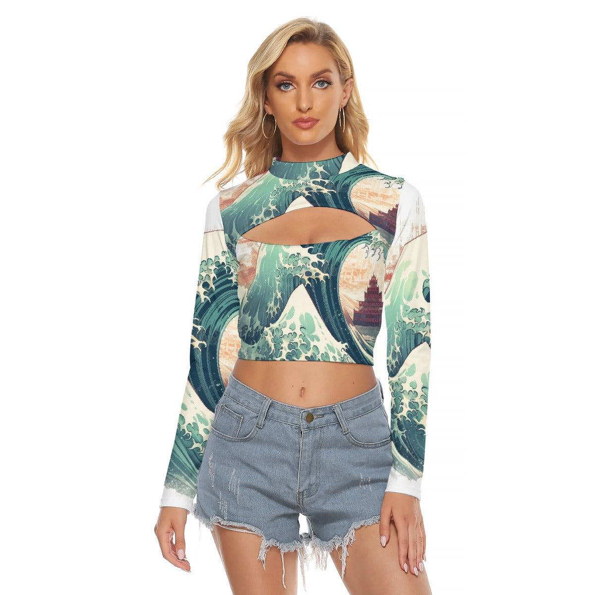 All-Over Print Women's Hollow Chest Keyhole Tight Crop Top