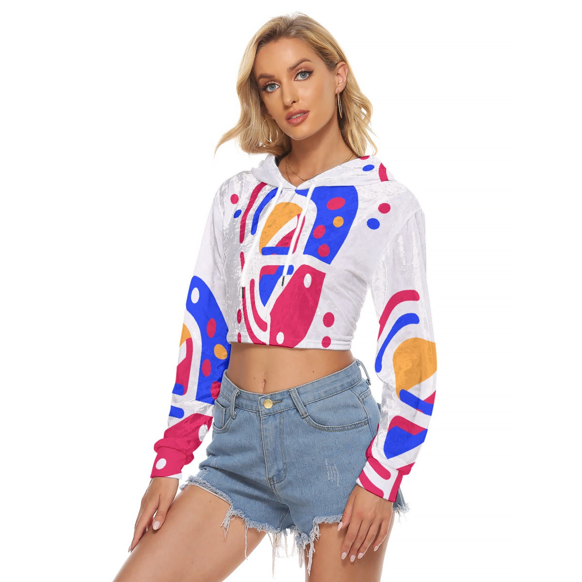 All-Over Print Women's Crop Top Hoodie|Velvet