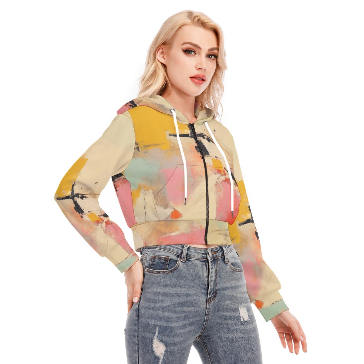 All-Over Print Women's Crop Top Hoodie With Zipper Closure