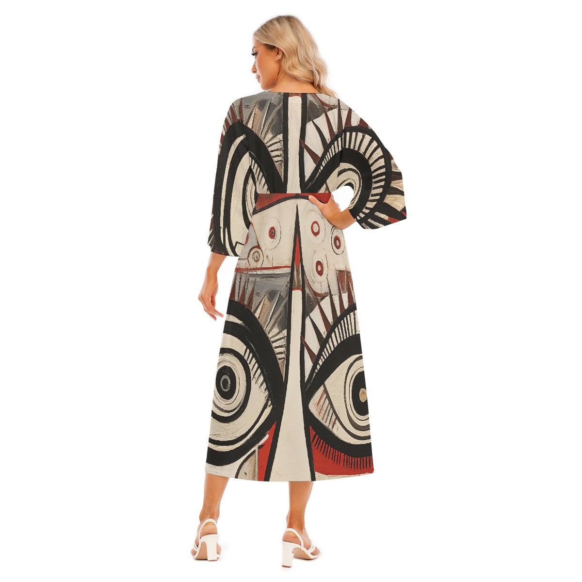 All-Over Print Women's Mid-Sleeve Long Dress