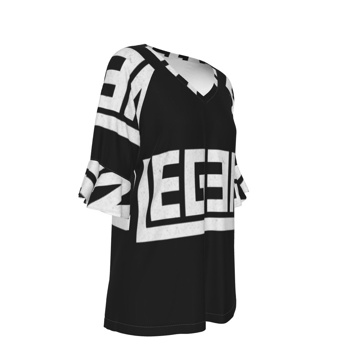 All-Over Print V-neck Women's T-shirt With Bell Sleeve