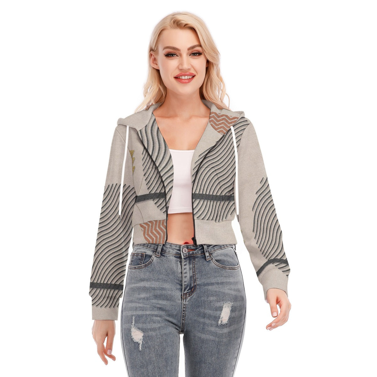 All-Over Print Women's Crop Top Hoodie With Zipper Closure