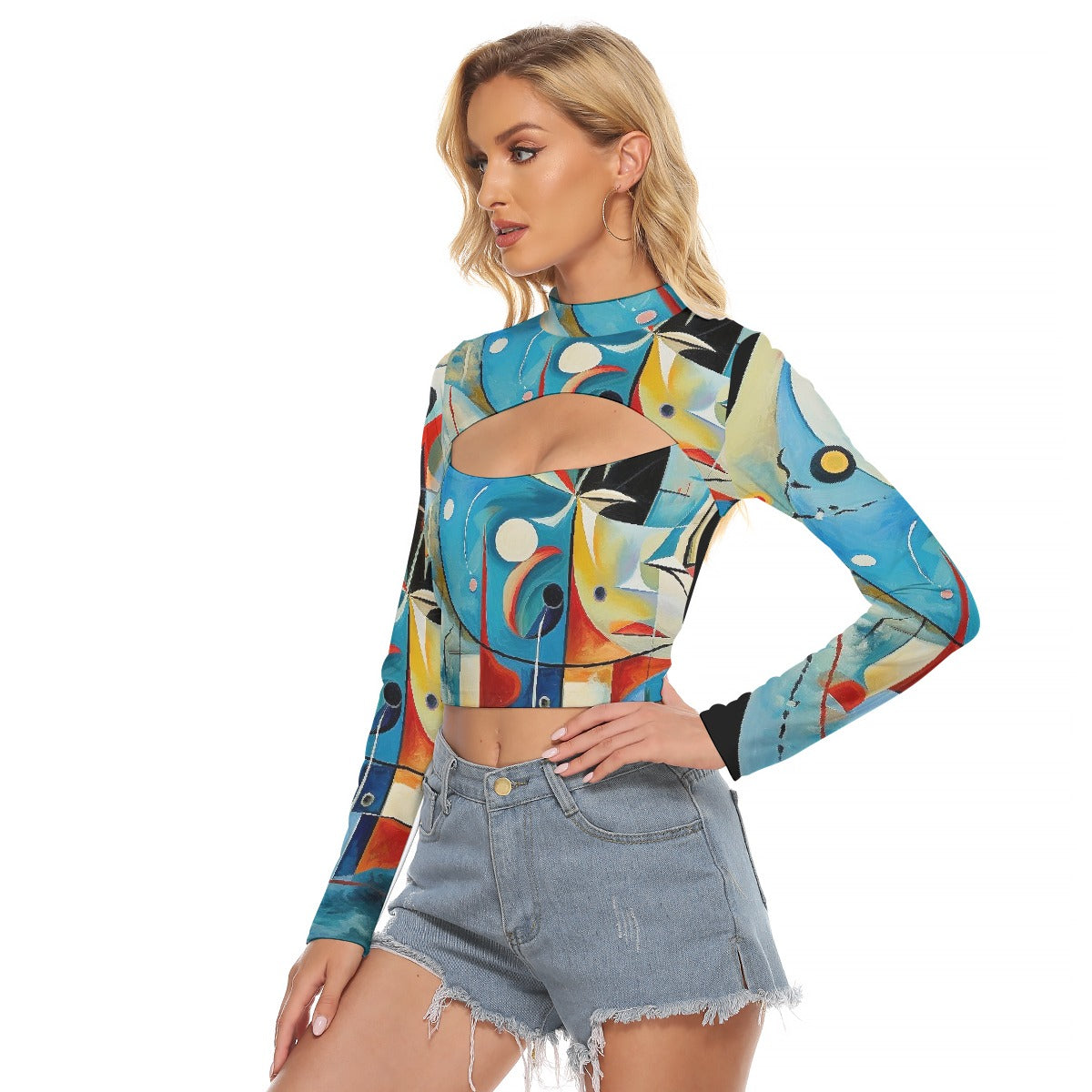 All-Over Print Women's Hollow Chest Keyhole Tight Crop Top