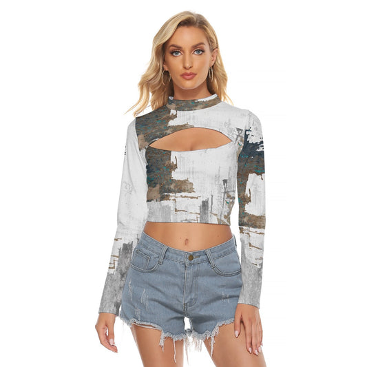 All-Over Print Women's Hollow Chest Keyhole Tight Crop Top