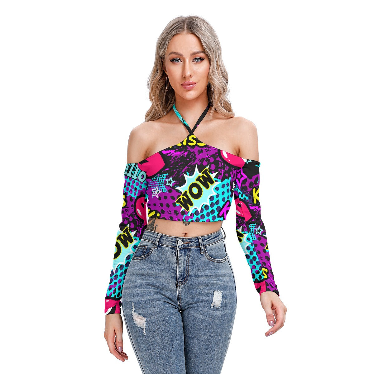 All-Over Print Women's Halter Lace-up Top