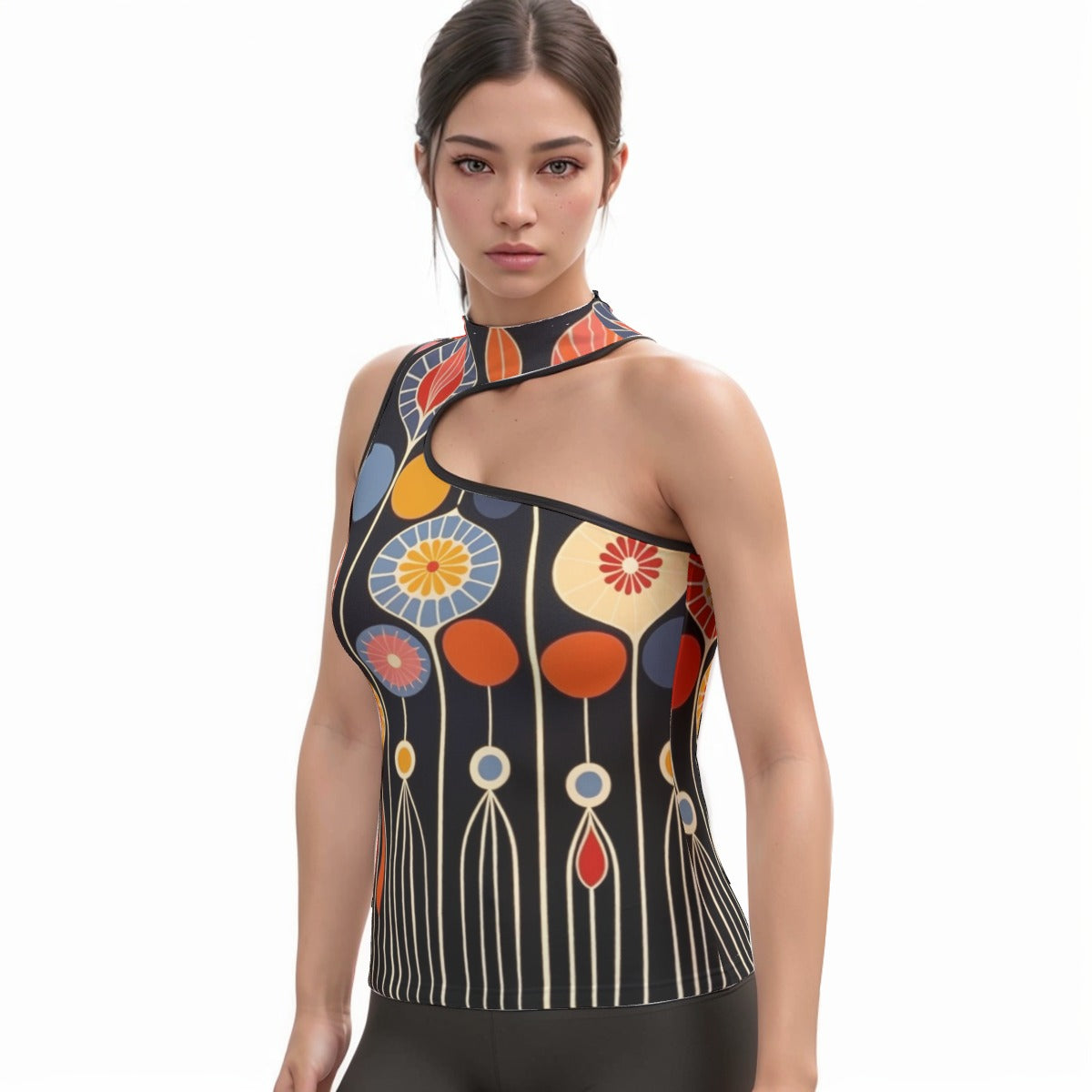 All-Over Print Women's Halter Sleeveless Asymmetrical Tank Top