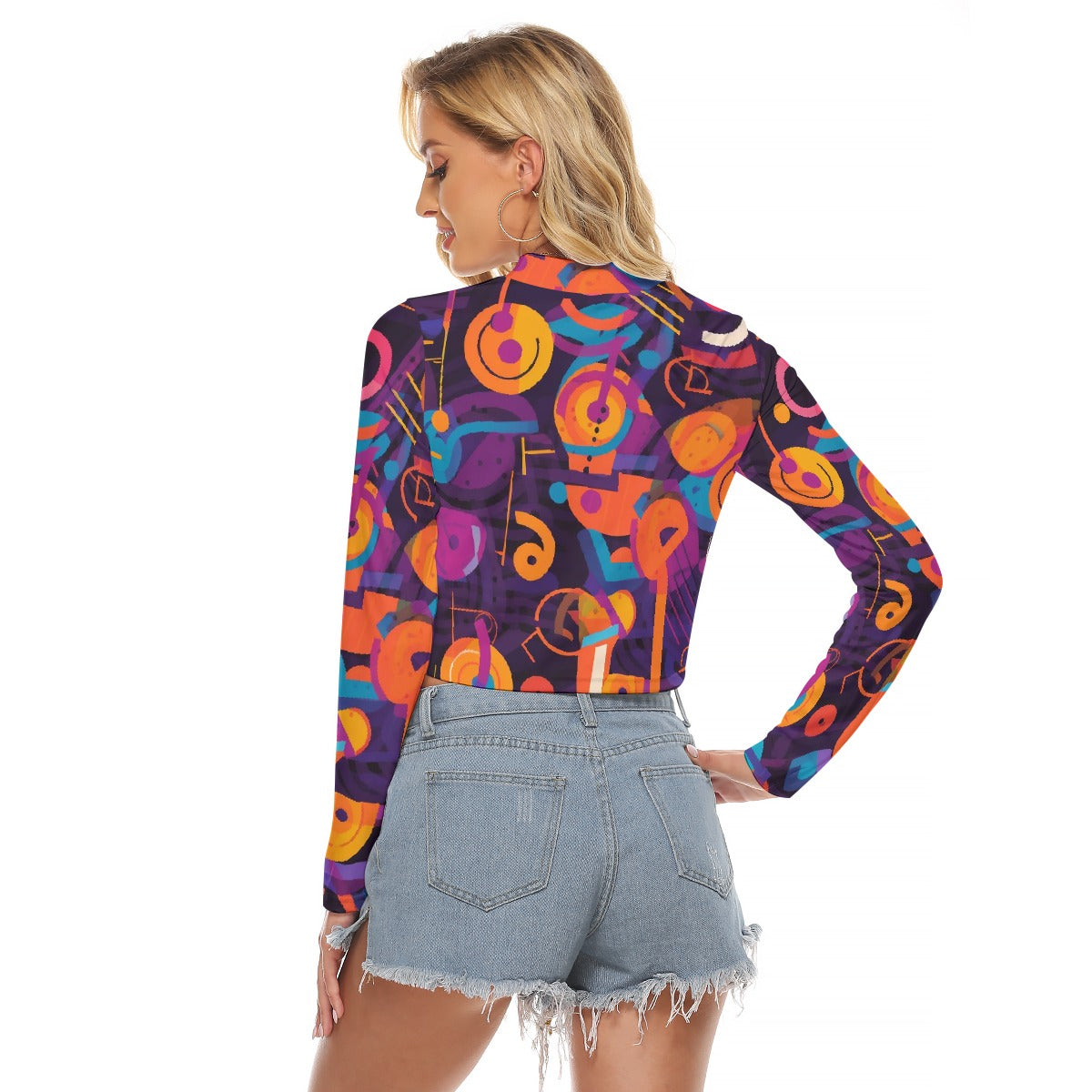 All-Over Print Women's Hollow Chest Keyhole Tight Crop Top