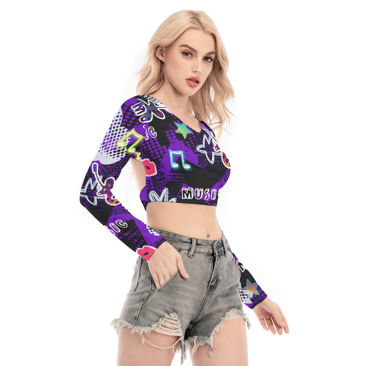 All-Over Print Women's Back Hollow T-shirt With Strap