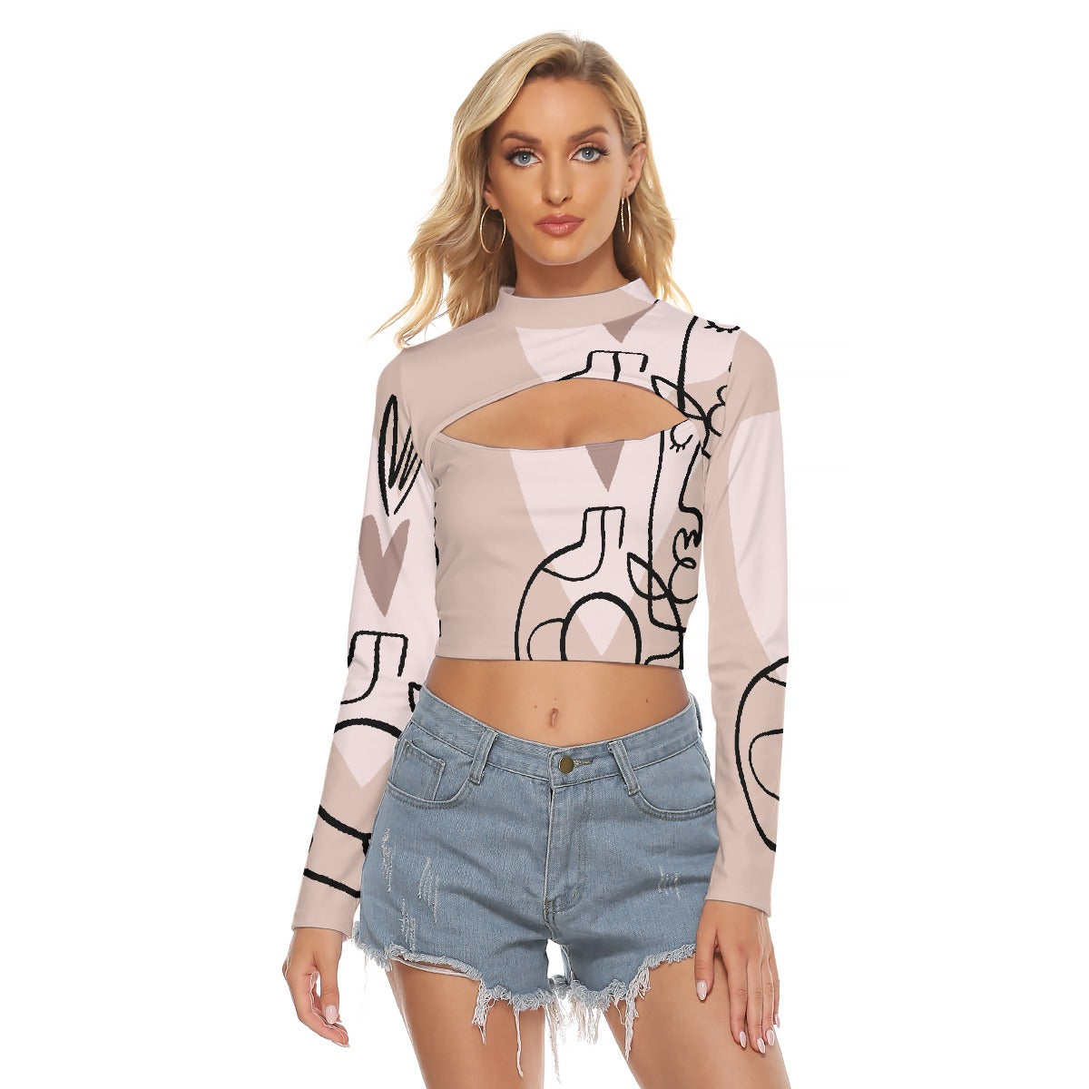 All-Over Print Women's Hollow Chest Keyhole Tight Crop Top