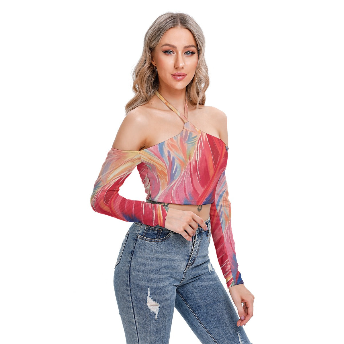 All-Over Print Women's Halter Lace-up Top