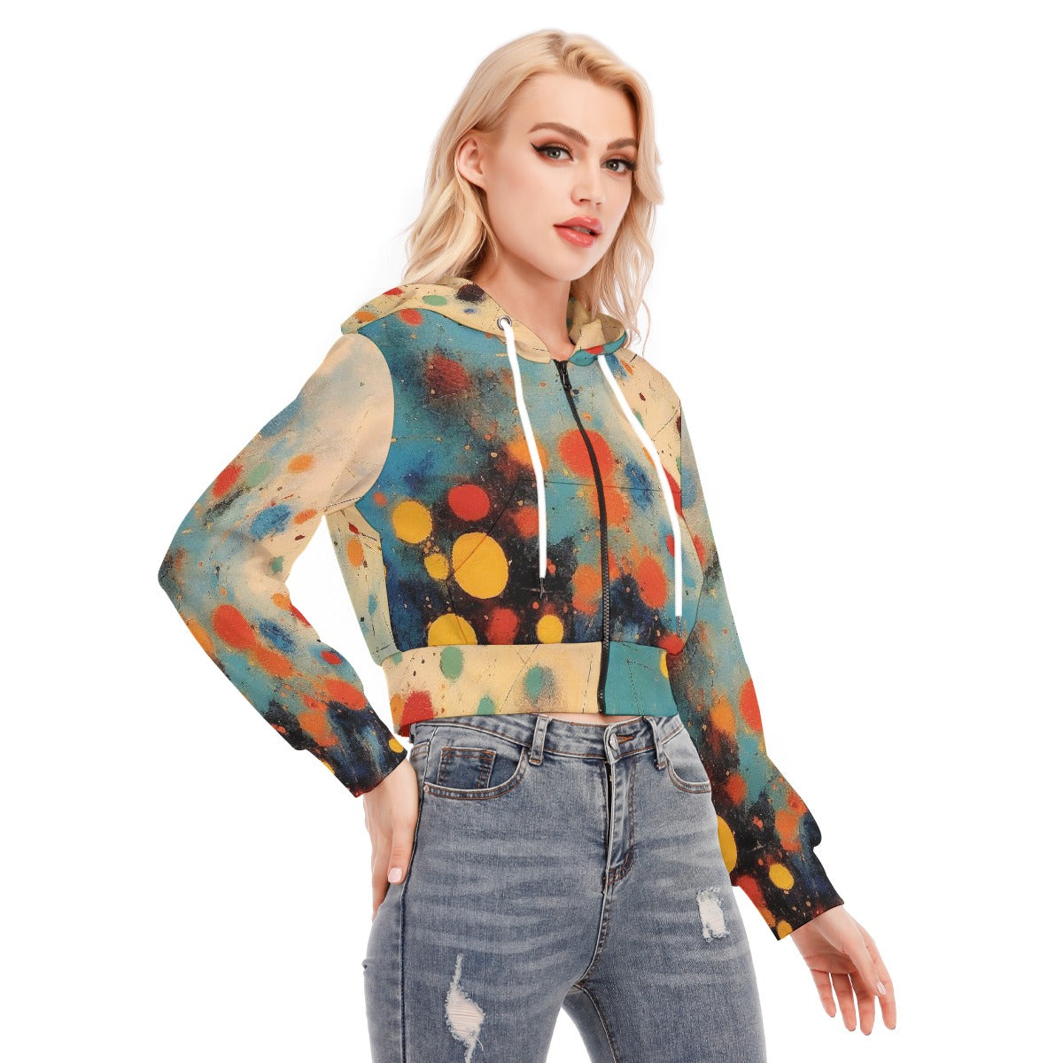 All-Over Print Women's Crop Top Hoodie With Zipper Closure