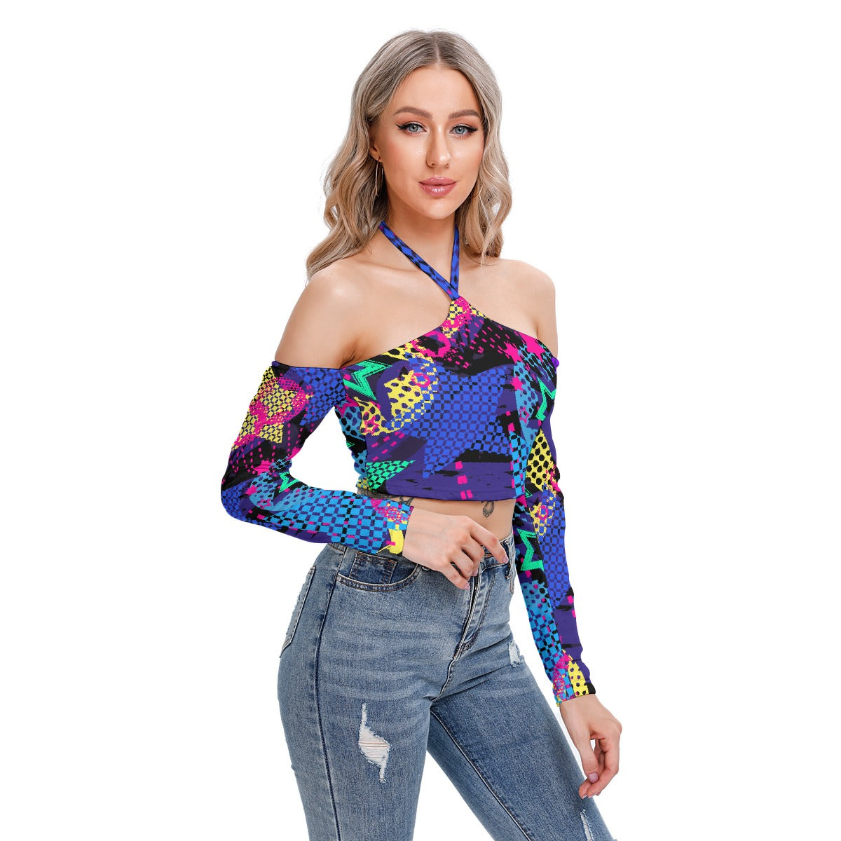 All-Over Print Women's Halter Lace-up Top