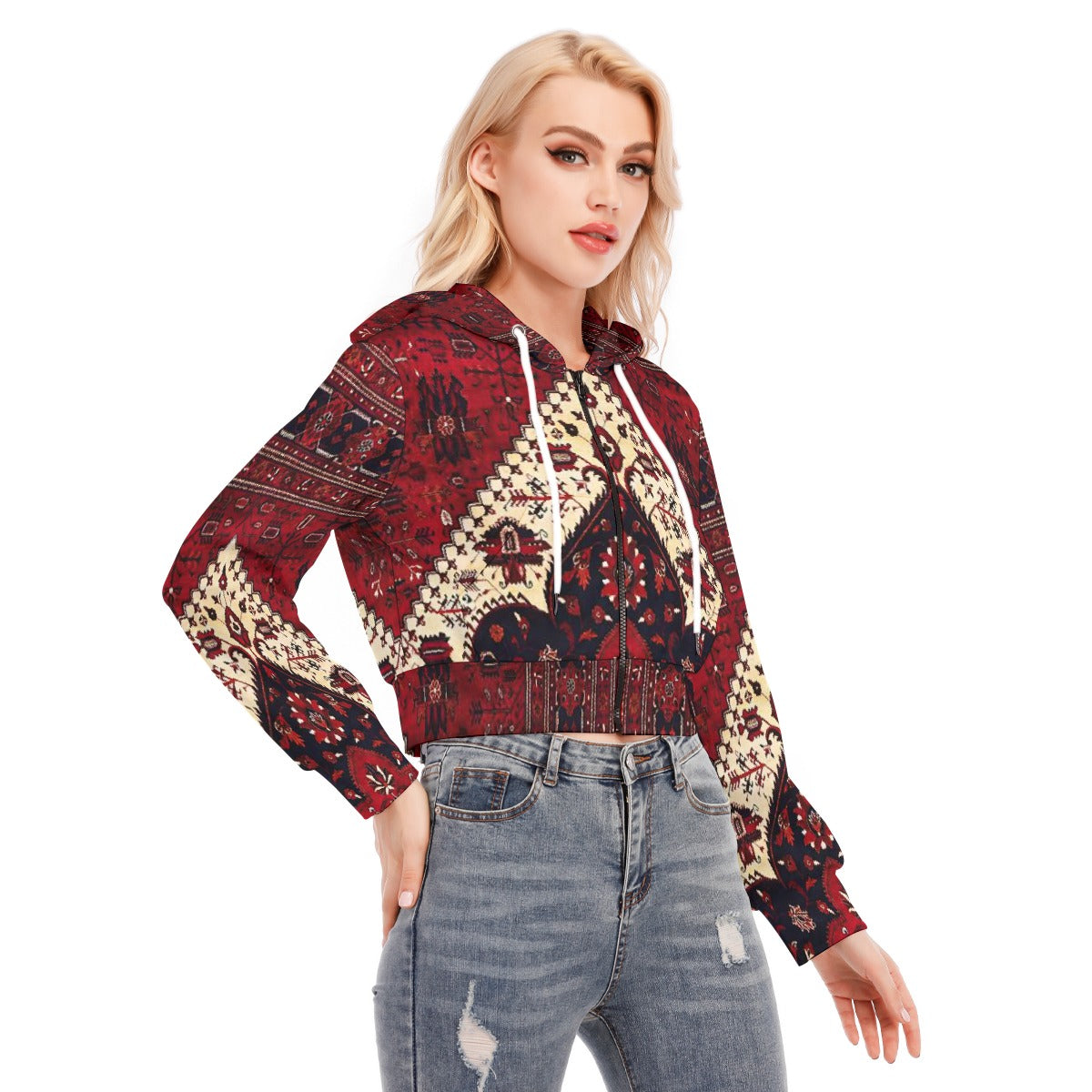 All-Over Print Women's Crop Top Hoodie With Zipper Closure