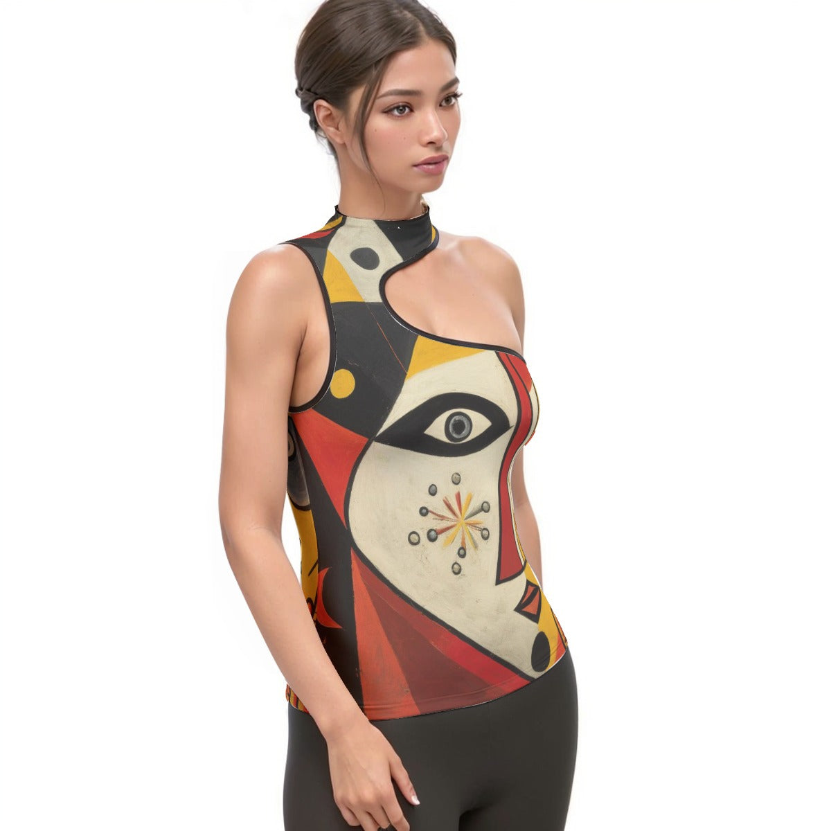 All-Over Print Women's Halter Sleeveless Asymmetrical Tank Top