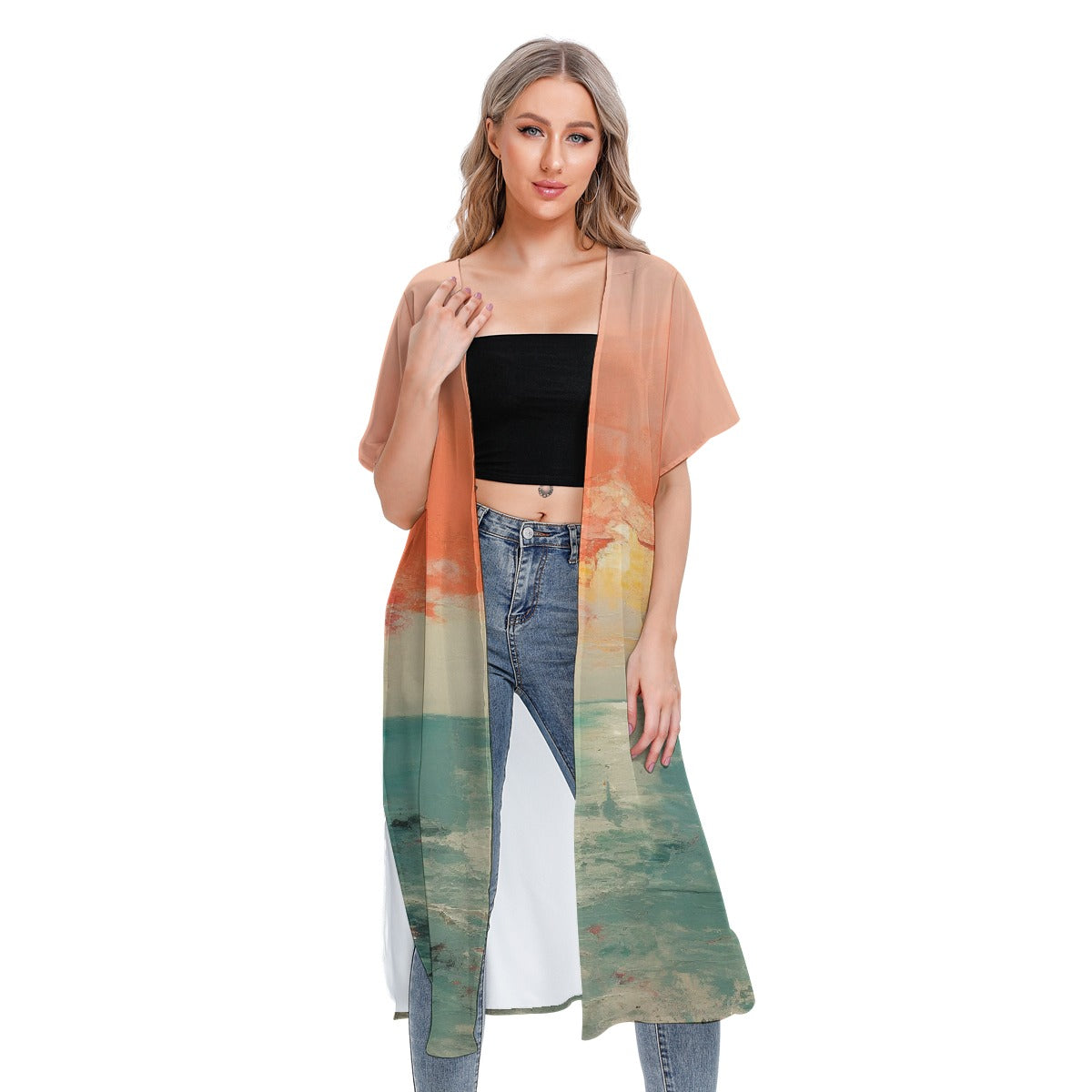 All-Over Print Women's Short Sleeve Cardigan