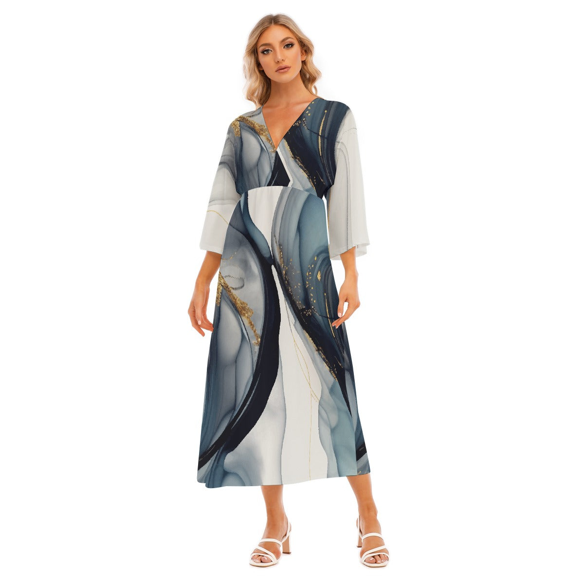 All-Over Print Women's Mid-Sleeve Long Dress