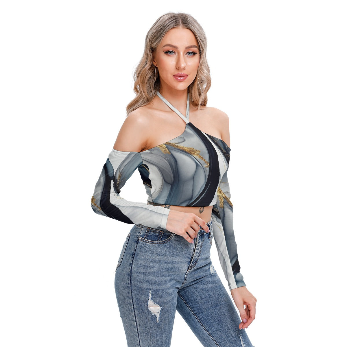 All-Over Print Women's Halter Lace-up Top